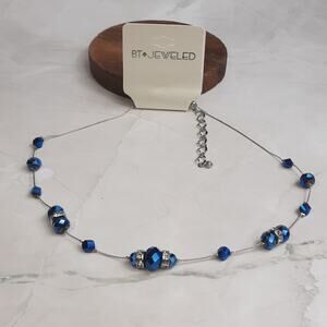 BT Jeweled Silver & Blue Beaded Necklace